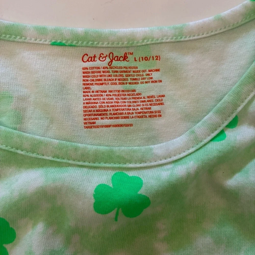 Cat & Jack Girls Green Shamrock Short  Sleeves Pocket Babydoll Style Dress Sz L